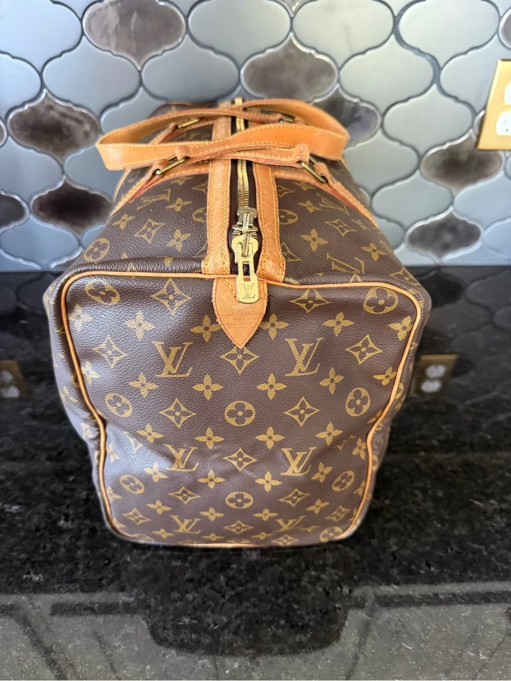 Louis Vuitton Monogram Canvas Duffel with Tan Leather Trim